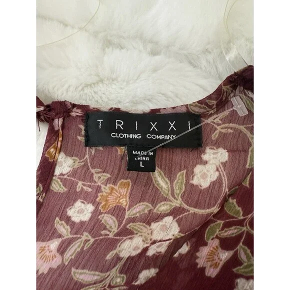 Womens Wine Chiffon Floral Mini Fit & Flare Dress Juniors L - Picture 12 of 15